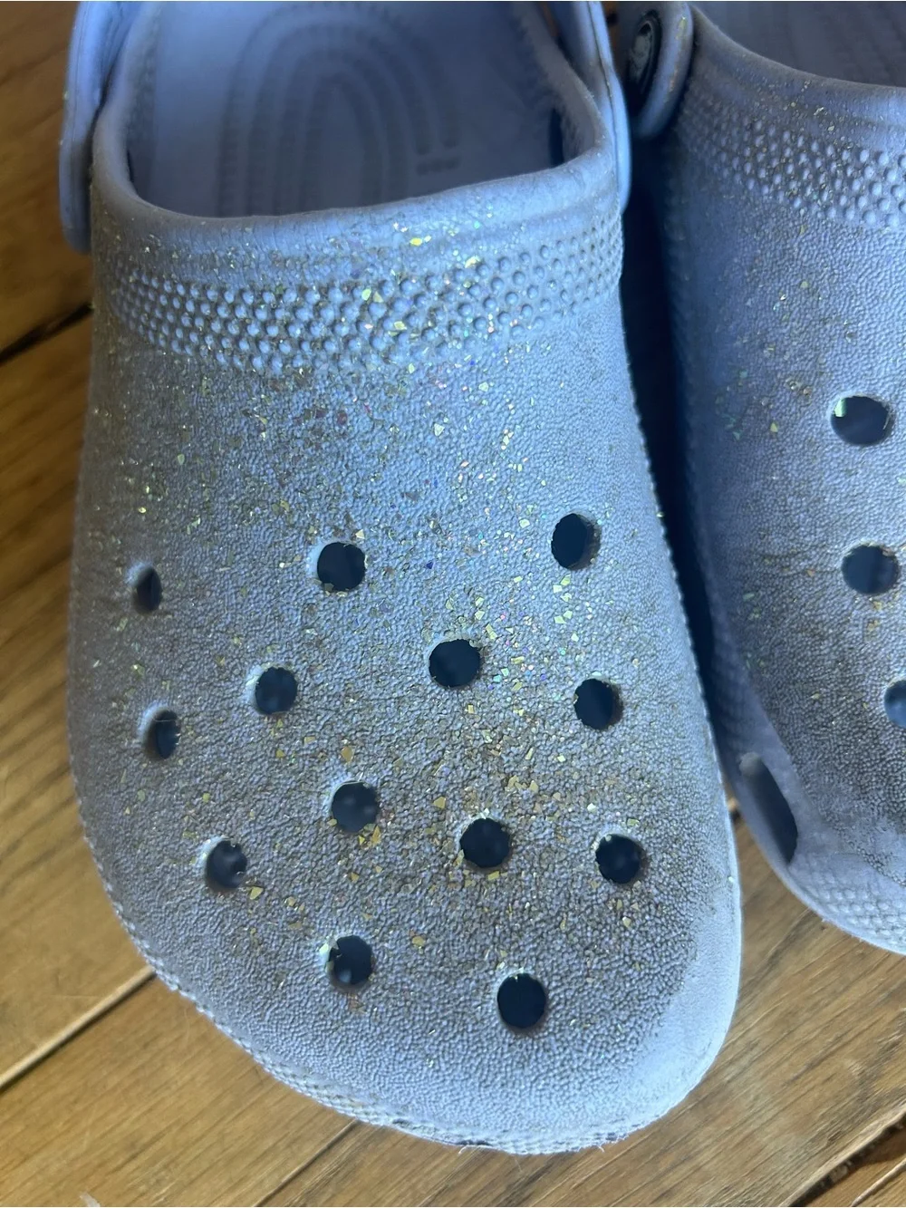 Kids Lightweight Slip-On crocs clogs - Pink and lilac purple glitter size 2